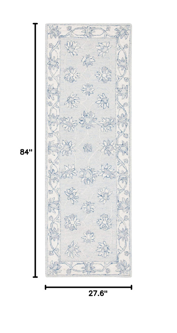 Micro-Loop Wool Runner Rug 2'3" x 7' – Light Blue & Ivory