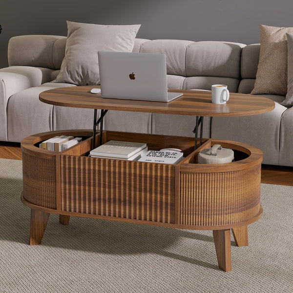 Fluted Lift Top Coffee Table with Hidden Storage