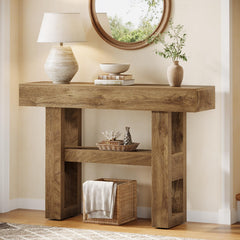 2-Tier Farmhouse Console Table with Storage Shelves