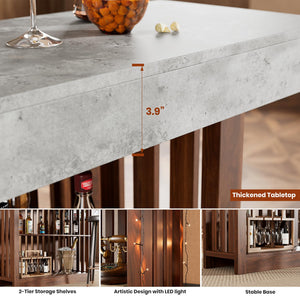 Modern Bar Table with Faux Marble Top & Storage Shelves