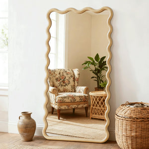 Boho Wavy Wood Floor Mirror