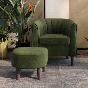 Barrel Accent Chair with Ottoman – Velvet