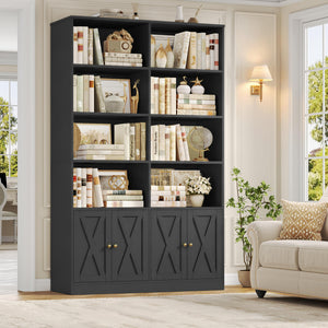 71" Tall Bookshelf with Barn Door & Storage Cabinet