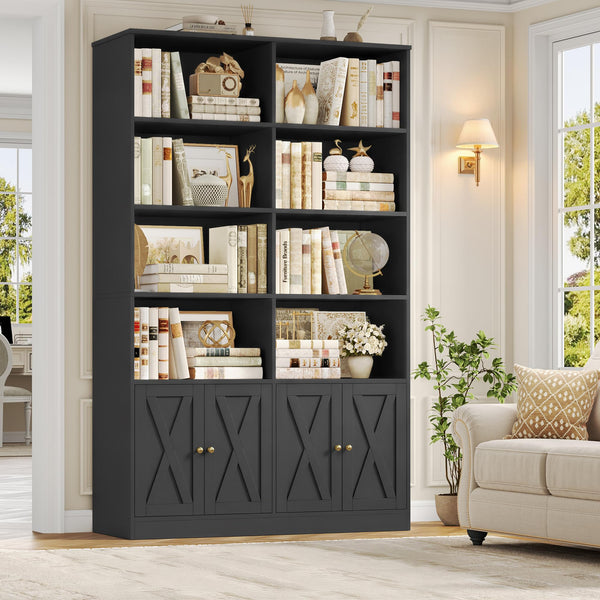 71" Tall Bookshelf with Barn Door & Storage Cabinet