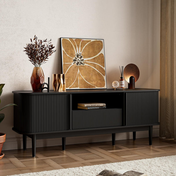 63" Fluted TV Stand with Sliding Doors