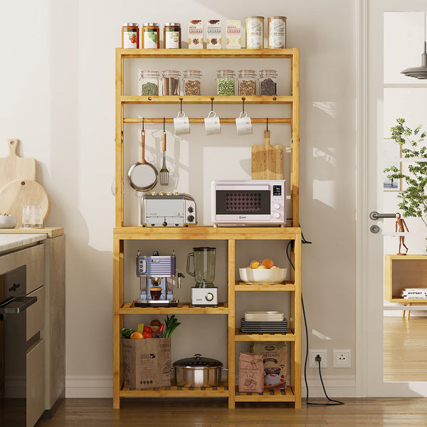 8-Tier Bamboo Bakers Rack with Power Outlets
