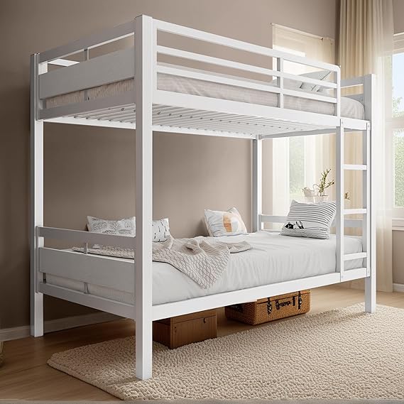 Metal Bunk Bed Twin over Full with Full-Length Guardrail
