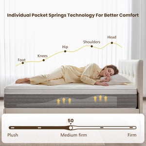 12 Inch Queen Hybrid Mattress – Pillow Top, Pocketed Springs & Cooling Gel Foam