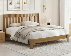 Wood Platform Bed Frame with Fluted Headboard | Queen & King