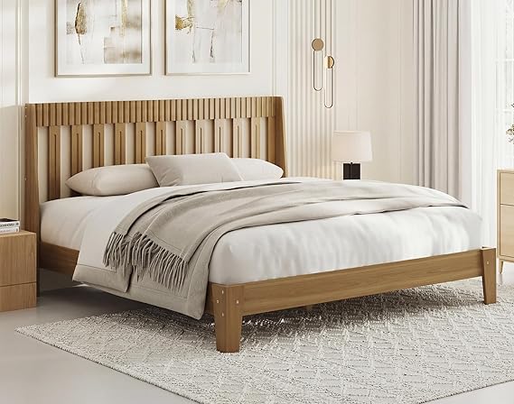 Wood Platform Bed Frame with Fluted Headboard | Queen & King