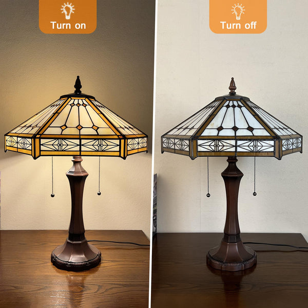 Capulina Tiffany Lamp Stained Glass Table Lamp 2-Light 16x16x24 Inches Cream Hexagon Tiffany Style Reading Desk Lamp Decor for Home Office Bedroom Living Room