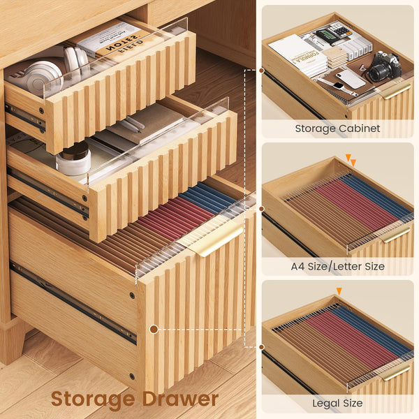 55.1" Fluted Executive Desk with 6 Drawers & Power Outlets