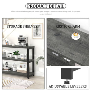 47" Industrial Console Table with 3-Tier Storage Shelves