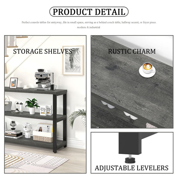 47" Industrial Console Table with 3-Tier Storage Shelves