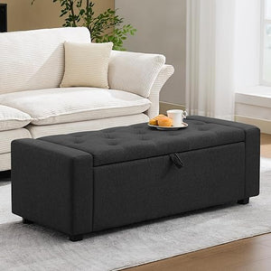 Tufted Storage Ottoman Bench with Dual Safety Hinges