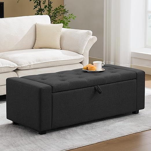 Tufted Storage Ottoman Bench with Dual Safety Hinges