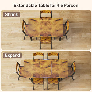 7-Piece Extendable Dining Table Set with 6 Chairs – Rustic Brown