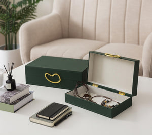 Faux Leather Decorative Storage Boxes with Lids, Set of 2