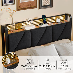 Metal Platform Bed Frame with LED Headboard & Charging Station