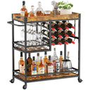 3-Tier Bar Cart with Wine Rack & Removable Tray