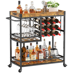 3-Tier Bar & Serving Cart with Wine Racks