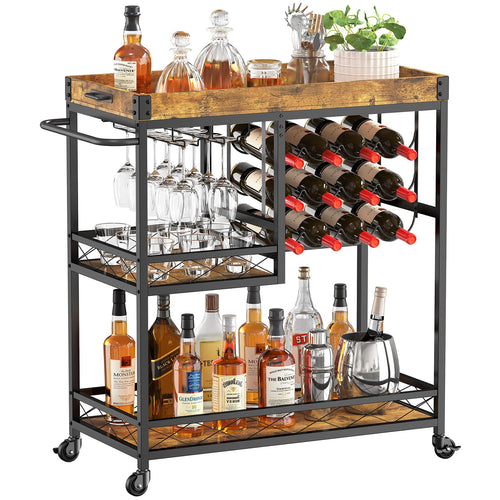 3-Tier Bar & Serving Cart with Wine Racks