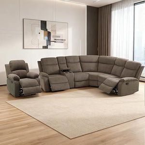 L-Shaped Manual Reclining Sectional Sofa with Storage & Cup Holders