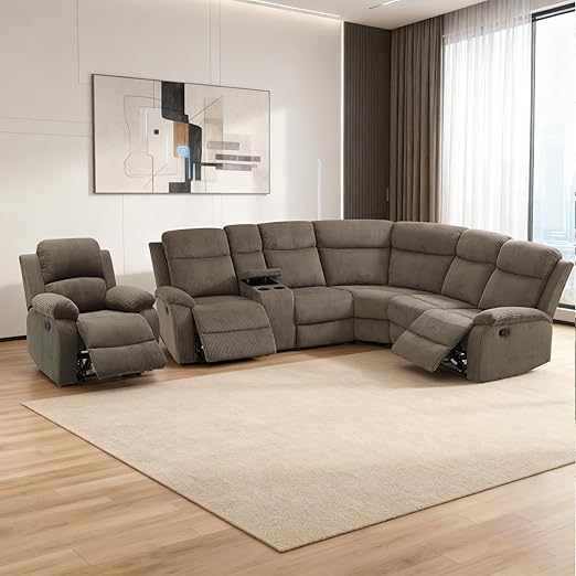 L-Shaped Manual Reclining Sectional Sofa with Storage & Cup Holders