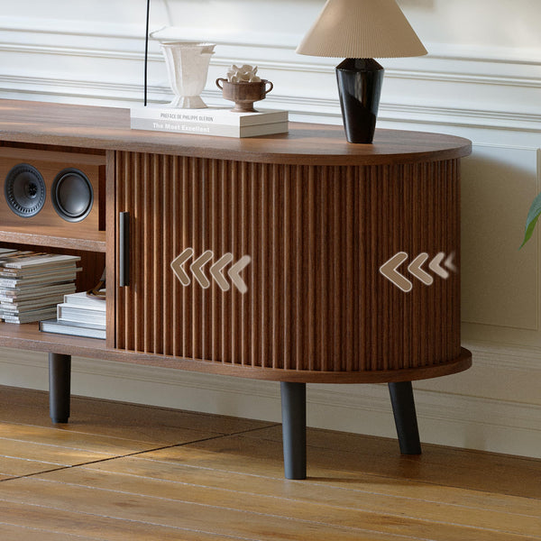 Mid-Century Modern TV Stand with Fluted Sliding Doors