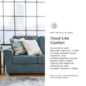 Blue Crosshatch Casual Sofa with Accent Pillows