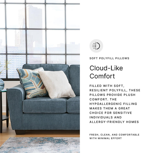 Blue Crosshatch Casual Sofa with Accent Pillows