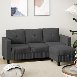 3-Seat L-Shaped Sectional Sofa with Storage Ottoman & Reversible Chaise