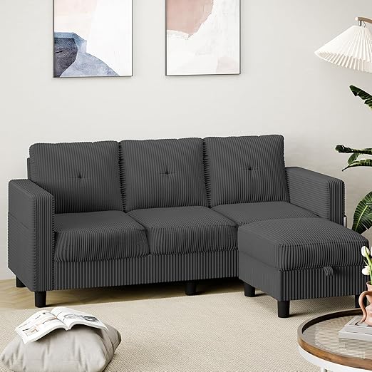 3-Seat L-Shaped Sectional Sofa with Storage Ottoman & Reversible Chaise