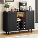 55" Wine Bar Cabinet with LED Light, Wine Rack & Glass Holder