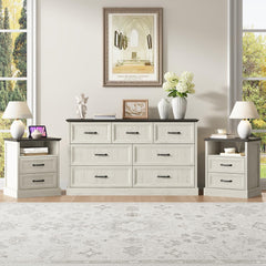 3-Piece Bedroom Set – 7-Drawer Dresser & 2 Nightstands