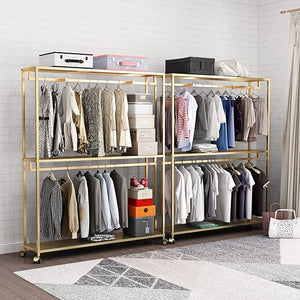 Gold Freestanding Clothing Rack with Shelves