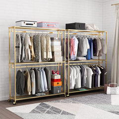Gold Clothing Rack with Shelves