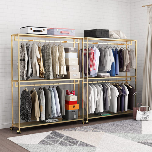Gold Clothing Rack with Shelves