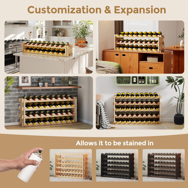6-Tier Stackable Wood Wine Rack – 54 Bottle Freestanding Storage Shelf