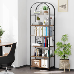 Arched Bookshelf – 5 & 6 Tier Wood and Metal Shelf Unit