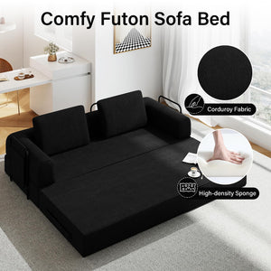 Convertible Sofa Bed with Side Pocket & Corduroy Fabric