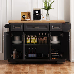 54" Rolling Kitchen Island with Drop Leaf & Storage Drawers