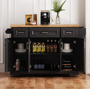 54" Rolling Kitchen Island with Drop Leaf & Storage Drawers