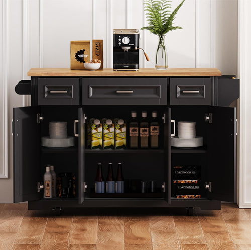 54" Rolling Kitchen Island with Drop Leaf & Storage Drawers