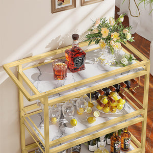 3-Tier Rolling Bar Cart with Wine Rack & Glass Holder