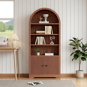 6-Tier Arched Bookcase with Storage Cabinet