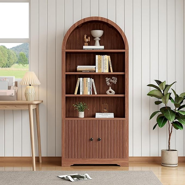 6-Tier Arched Bookcase with Storage Cabinet
