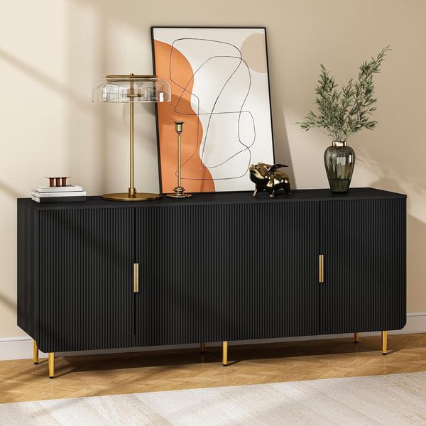 65" Fluted Sideboard Buffet Cabinet with 4 Doors & Adjustable Shelves