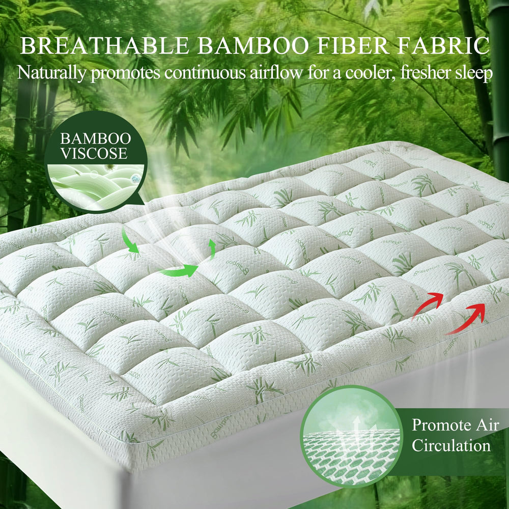 King Mattress Topper – 3 Inch Cooling Bamboo Pillow Top