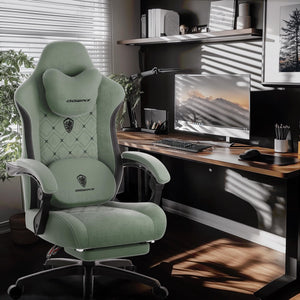 Ergonomic Fabric Gaming Chair with Heated Massage & Footrest